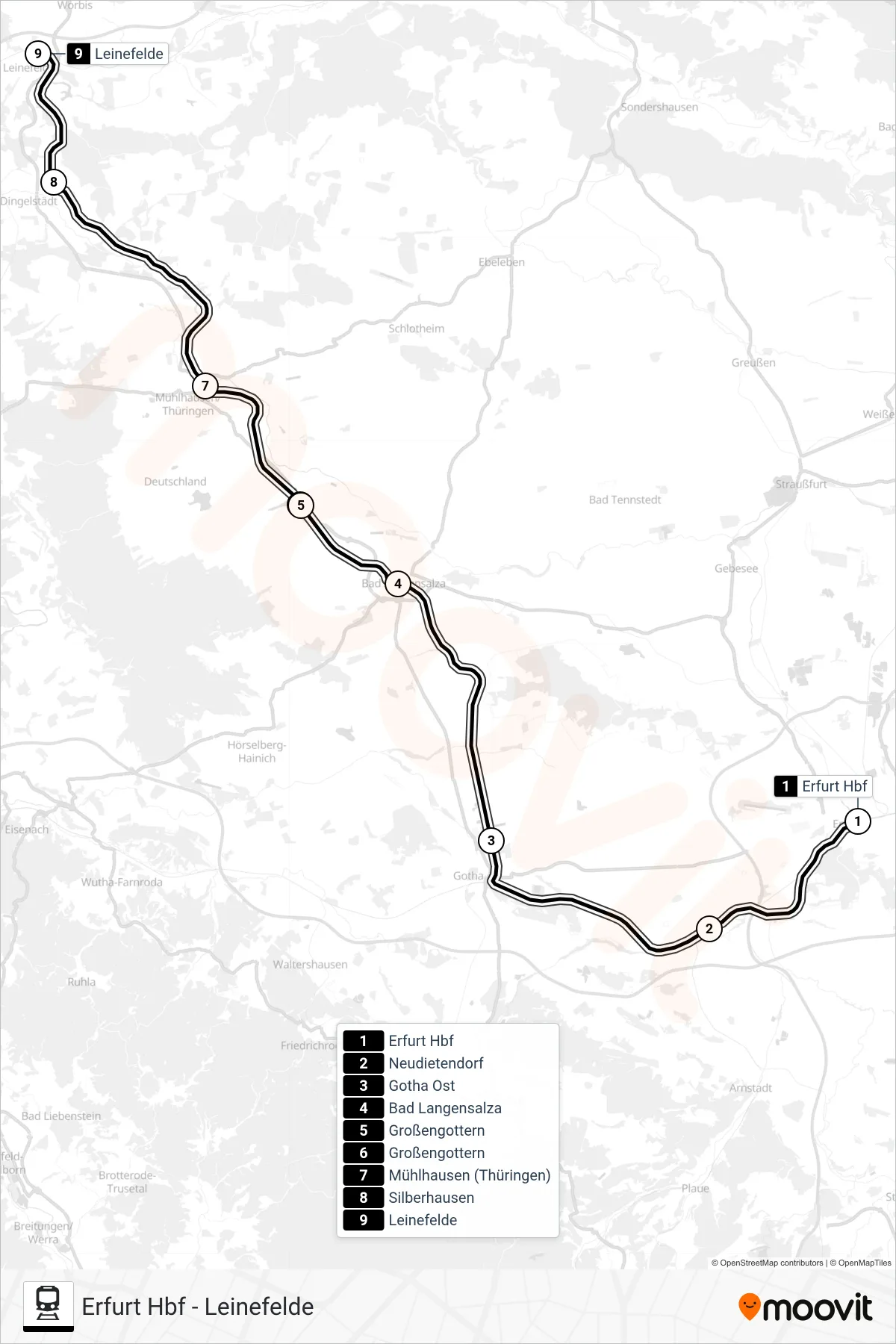 Linie RE11 (Bahn) Richtung Leinefelde: Route und Haltestellen auf der Karte