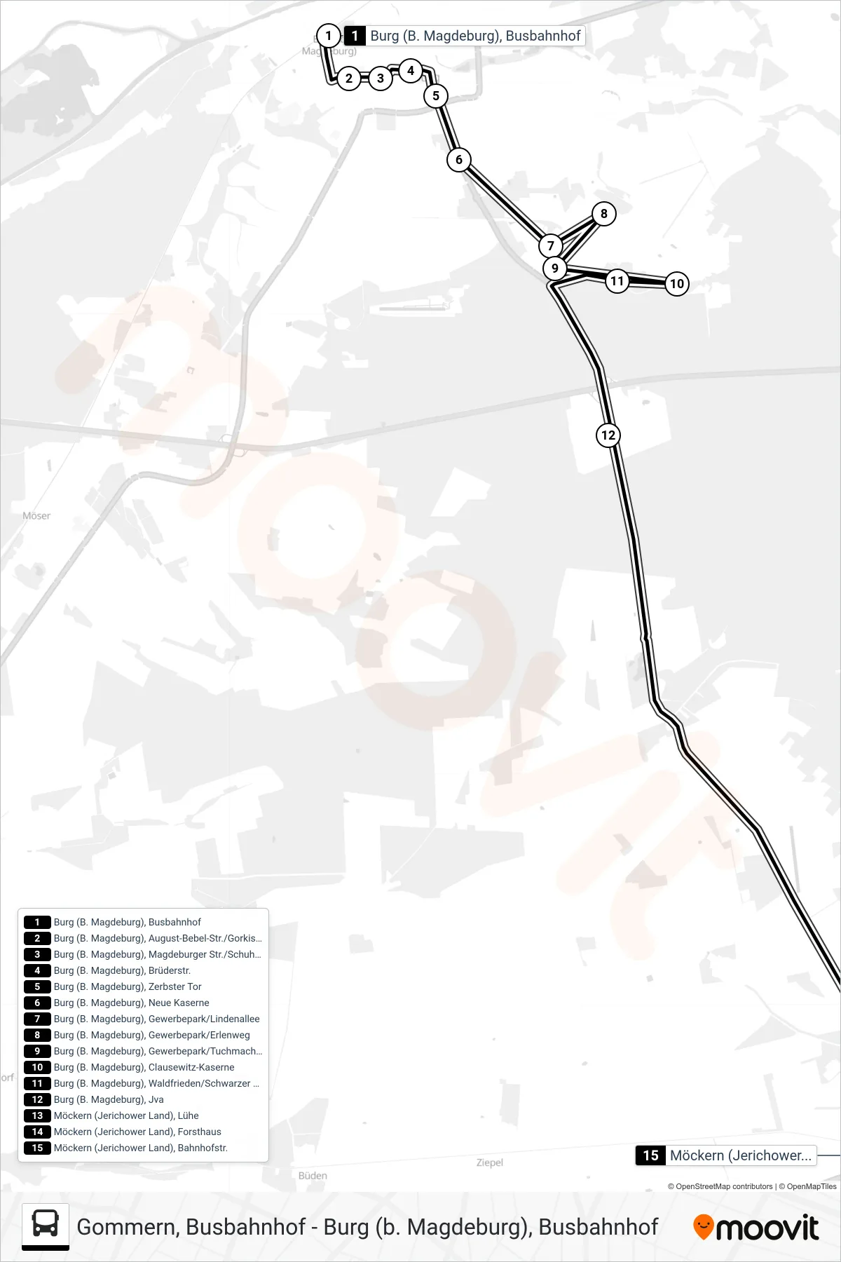 712 bus Line (712 Möckern/N712 Burg - Möckern) route and stops on a map