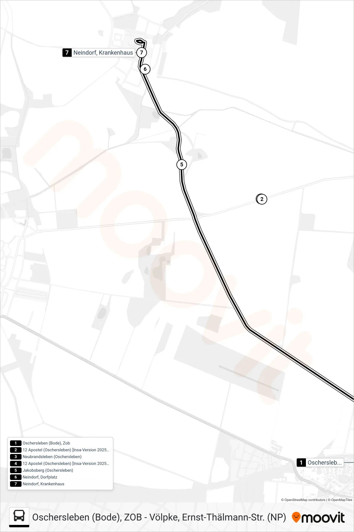 655 bus Line (Neindorf) route and stops on a map