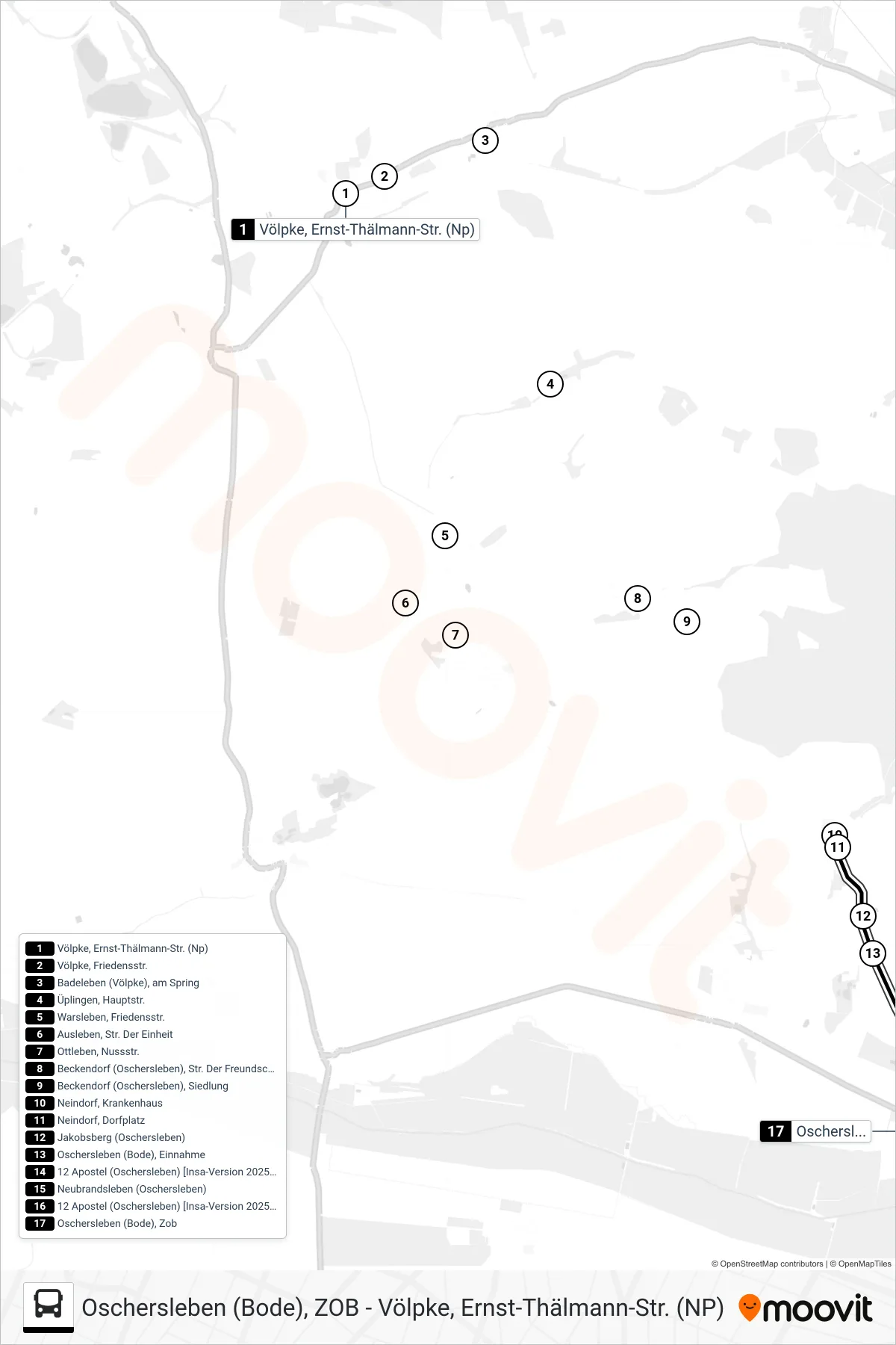 655 bus Line (Oschersleben Zob Ü. Neindorf) route and stops on a map