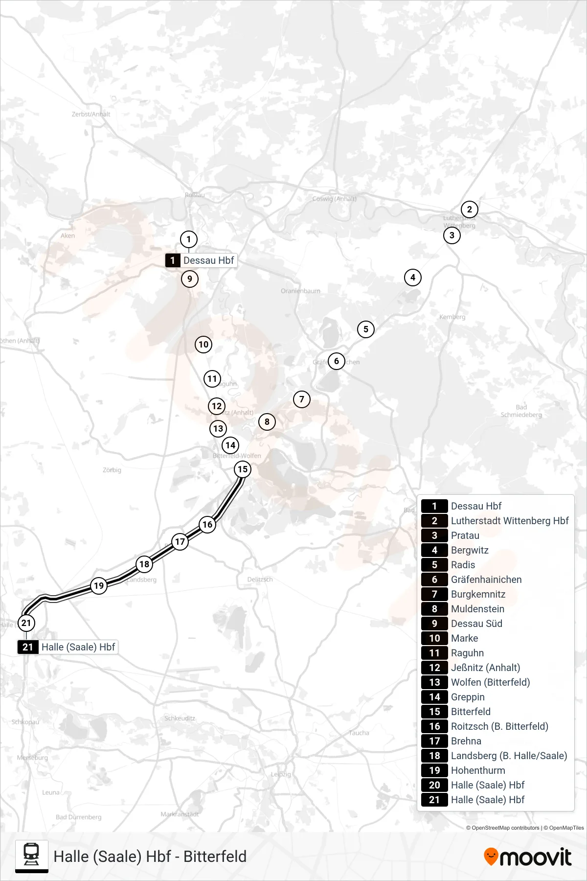 S8 rail Line (Halle (Saale) Hbf) route and stops on a map