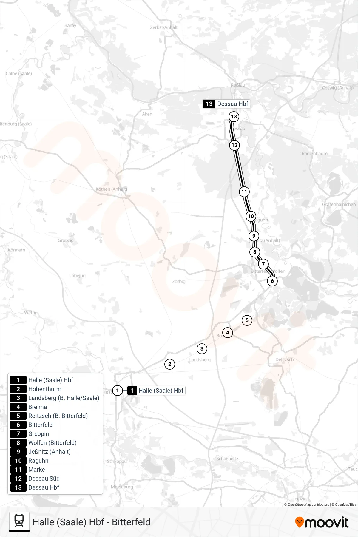 Linie S8 (Bahn) Richtung Dessau Hbf: Route und Haltestellen auf der Karte