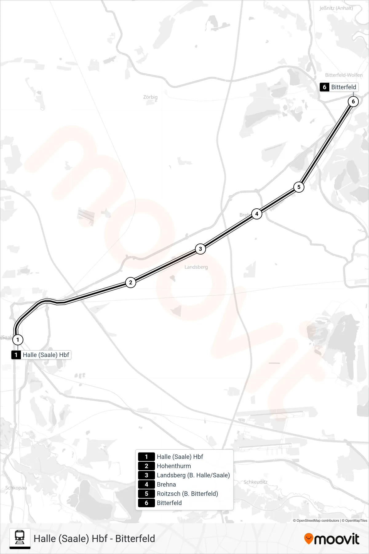S8 train Line (Bitterfeld) route and stops on a map