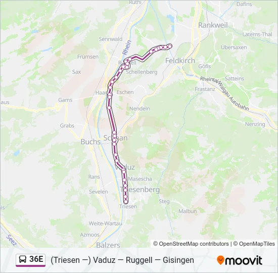 36E Bus Line Map