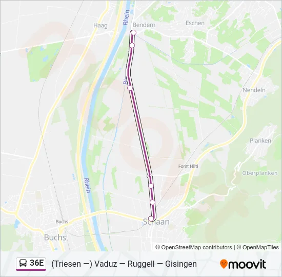 36E Bus Line Map