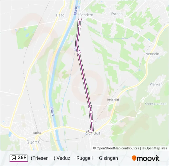 36E Bus Line Map