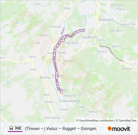 36E Bus Line Map