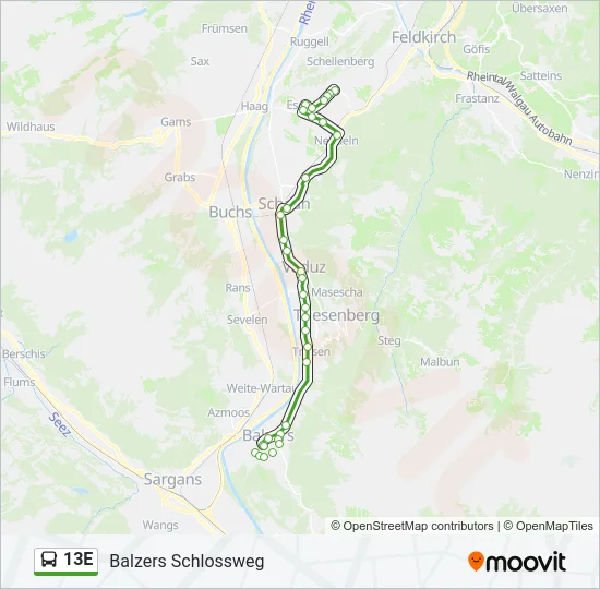 13E Bus Line Map