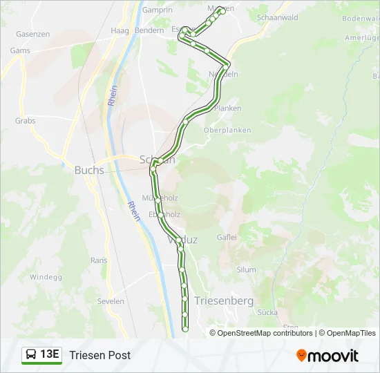 13E Bus Line Map