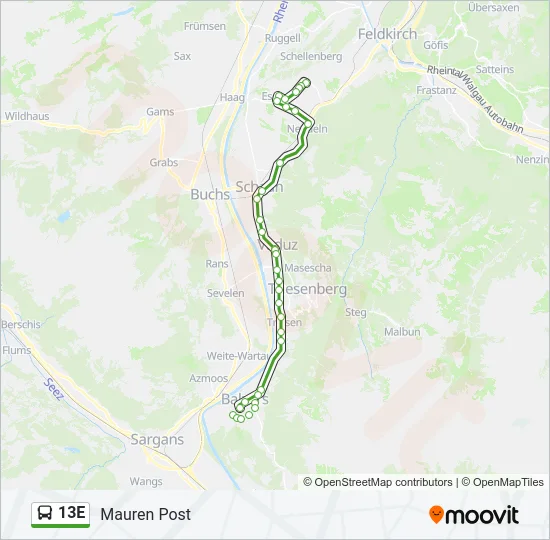 13E Bus Line Map