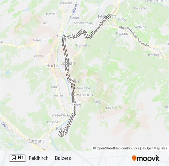 N1 Bus Line Map