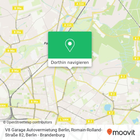 V8 Garage Autovermietung Berlin, Romain-Rolland-Straße 82 Karte