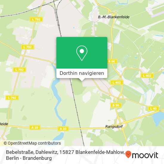 Bebelstraße, Dahlewitz, 15827 Blankenfelde-Mahlow Karte