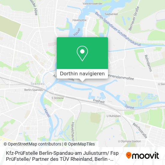 Kfz-PrüFstelle Berlin-Spandau-am Juliusturm/ Fsp PrüFstelle/ Partner des TÜV Rheinland Karte