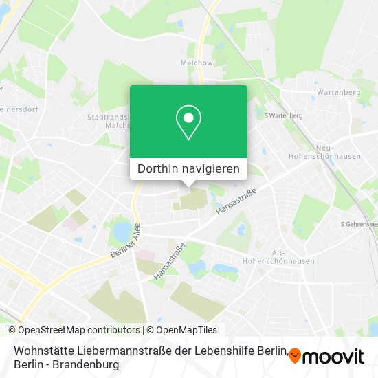 Wohnstätte Liebermannstraße der Lebenshilfe Berlin Karte