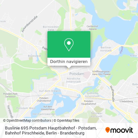 Buslinie 695 Potsdam Hauptbahnhof - Potsdam, Bahnhof Pirschheide Karte