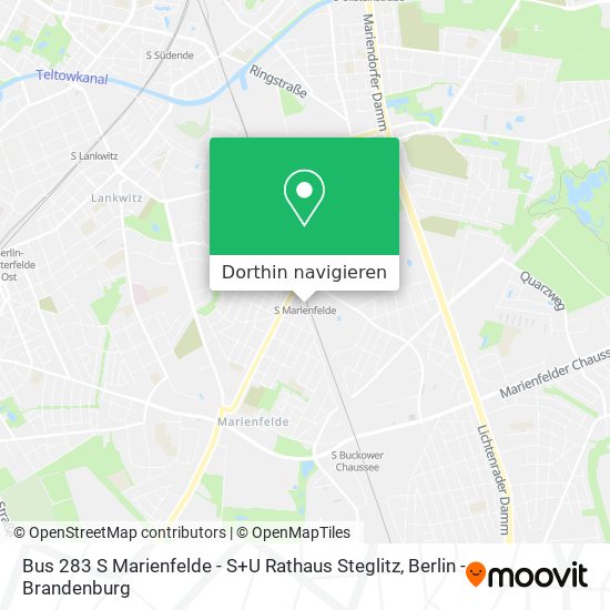 Bus 283 S Marienfelde - S+U Rathaus Steglitz Karte
