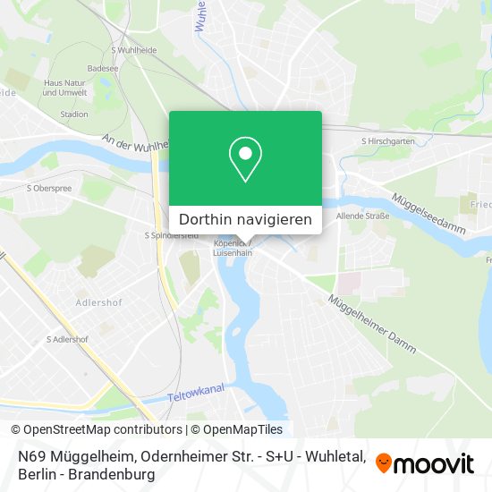 N69 Müggelheim, Odernheimer Str.  - S+U - Wuhletal Karte