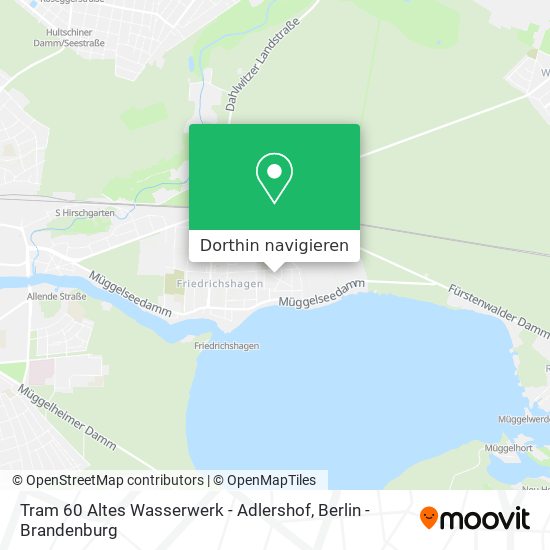 Tram 60 Altes Wasserwerk - Adlershof Karte
