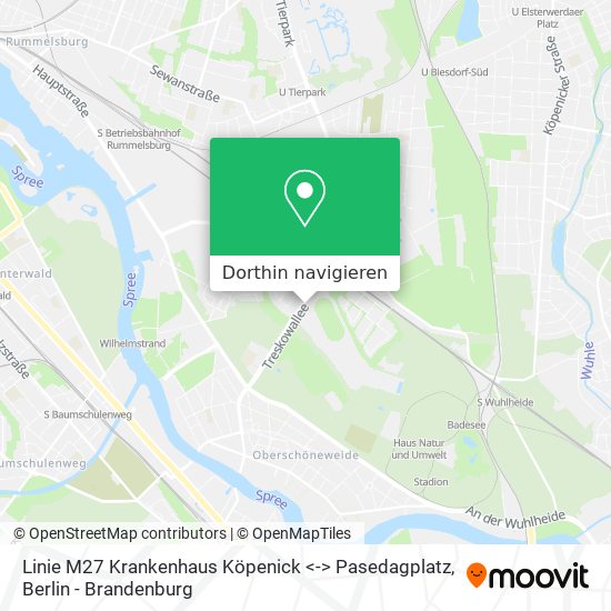 Linie M27 Krankenhaus Köpenick  <-> Pasedagplatz Karte