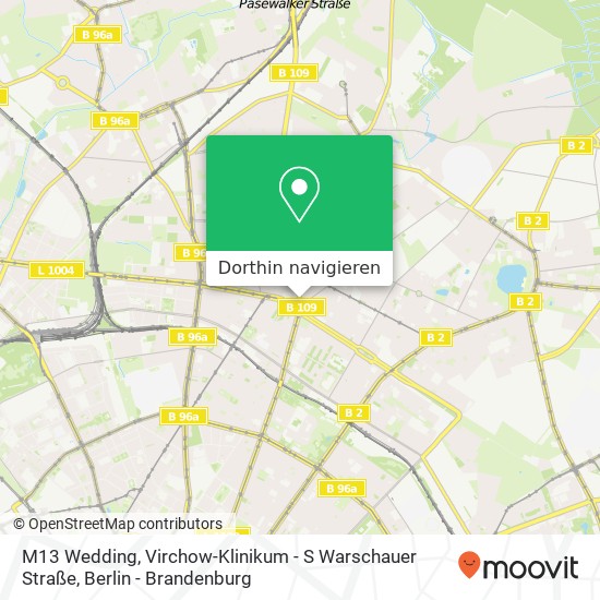 M13 Wedding, Virchow-Klinikum - S Warschauer Straße Karte