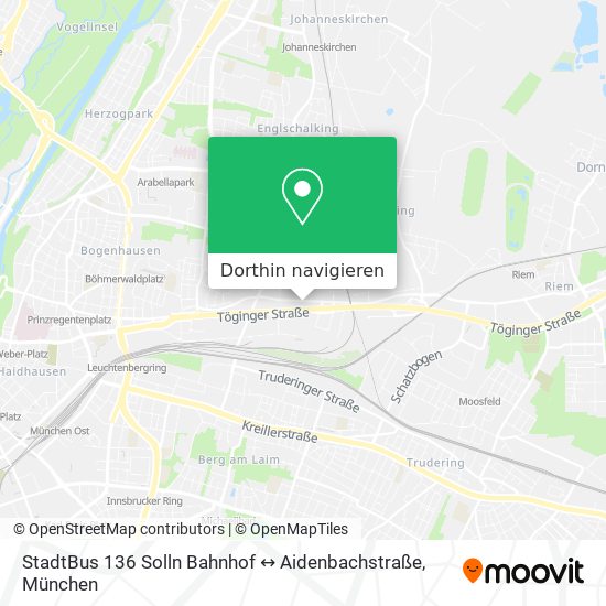 StadtBus 136 Solln Bahnhof ↔ Aidenbachstraße Karte