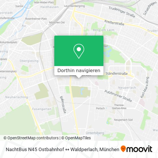 NachtBus N45 Ostbahnhof ↔ Waldperlach Karte