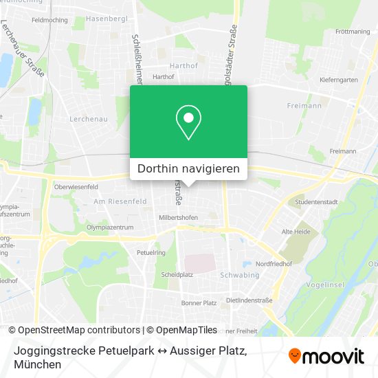 Joggingstrecke Petuelpark ↔ Aussiger Platz Karte