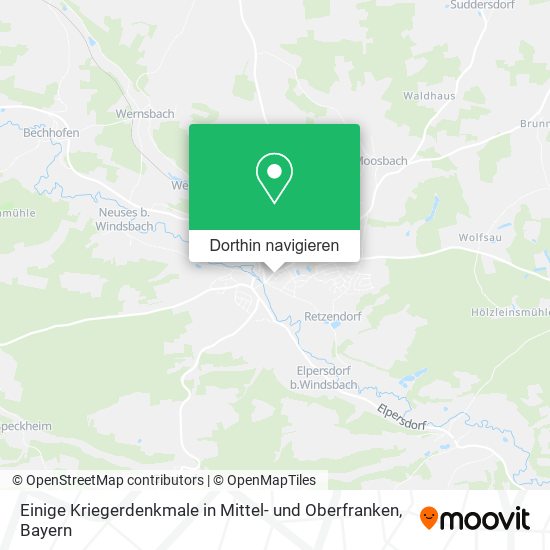 Einige Kriegerdenkmale in Mittel- und Oberfranken Karte