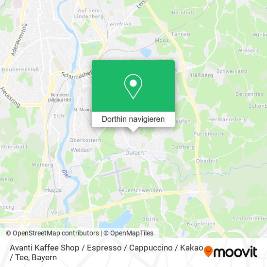 Avanti Kaffee Shop / Espresso / Cappuccino / Kakao / Tee Karte