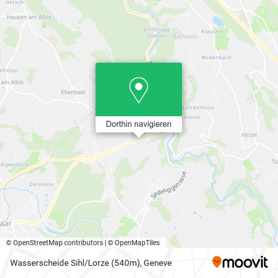 Wasserscheide Sihl / Lorze (540m) Karte