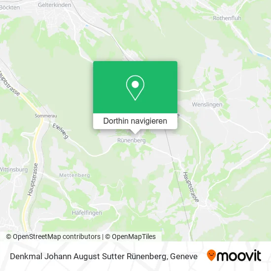 Denkmal Johann August Sutter Rünenberg Karte