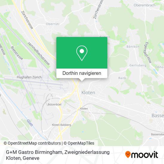 G+M Gastro Birmingham, Zweigniederlassung Kloten Karte