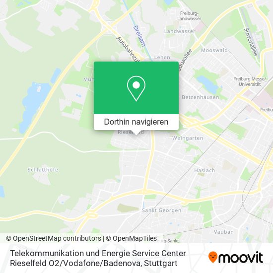 Telekommunikation und Energie Service Center Rieselfeld O2 / Vodafone / Badenova Karte