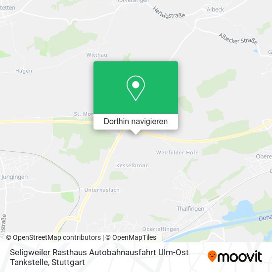 Seligweiler Rasthaus Autobahnausfahrt Ulm-Ost Tankstelle Karte