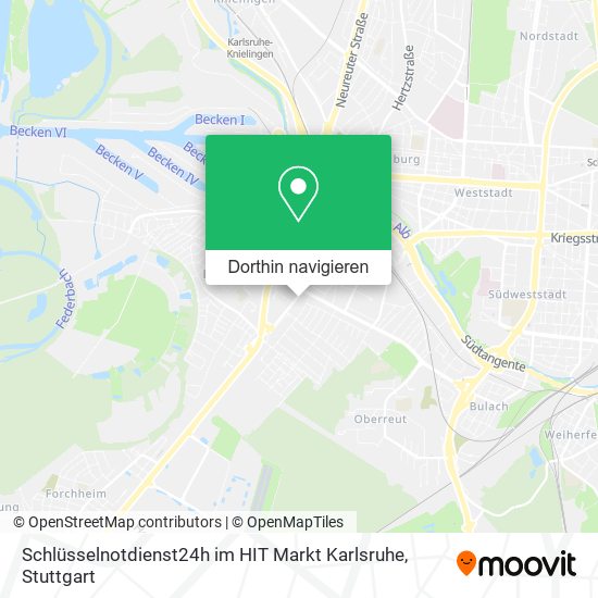 Schlüsselnotdienst24h im HIT Markt Karlsruhe Karte