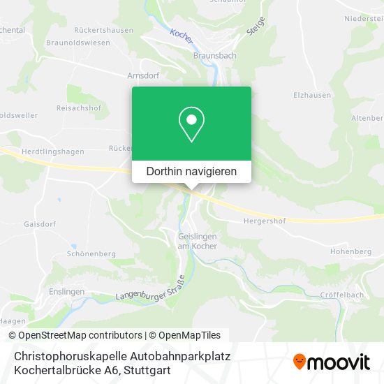 Christophoruskapelle Autobahnparkplatz Kochertalbrücke A6 Karte