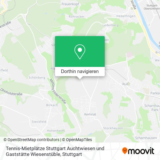 Tennis-Mietplätze Stuttgart Auchtwiesen und Gaststätte Wiesenstüble Karte