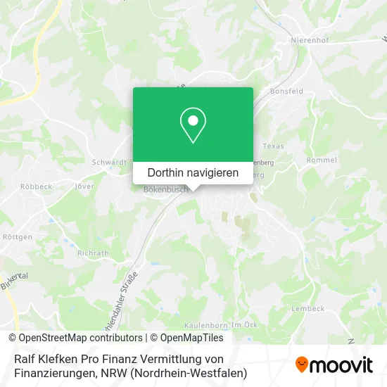 Ralf Klefken Pro Finanz Vermittlung von Finanzierungen Karte