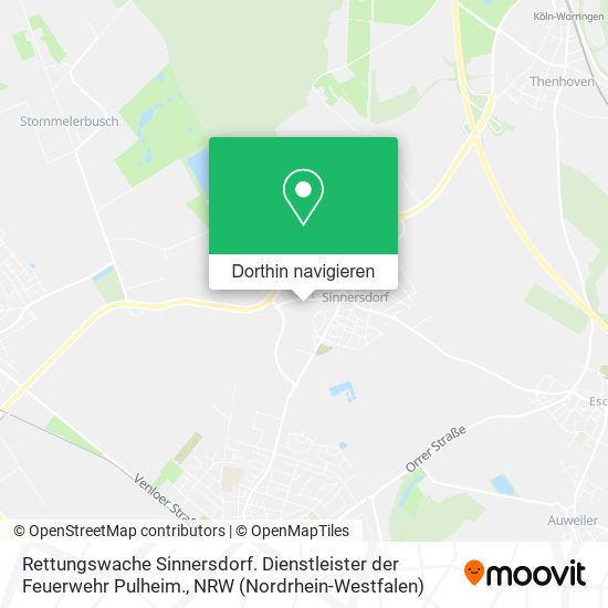 Rettungswache Sinnersdorf. Dienstleister der Feuerwehr Pulheim. Karte