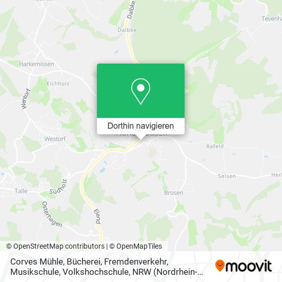 Corves Mühle, Bücherei, Fremdenverkehr, Musikschule, Volkshochschule Karte