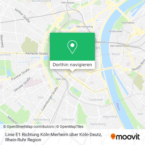 Linie E1 Richtung Köln-Merheim über Köln-Deutz Karte