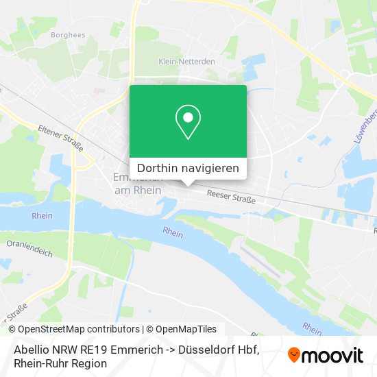 Abellio NRW RE19 Emmerich -> Düsseldorf Hbf Karte