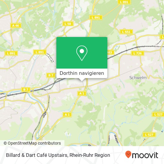 Billard & Dart Café Upstairs, Clausewitzstraße 21 Langerfeld-Beyenburg, 42389 Wuppertal Karte