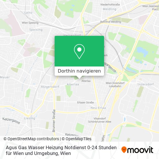 Agus Gas Wasser Heizung Notdienst 0-24 Stunden für Wien und Umgebung Karte