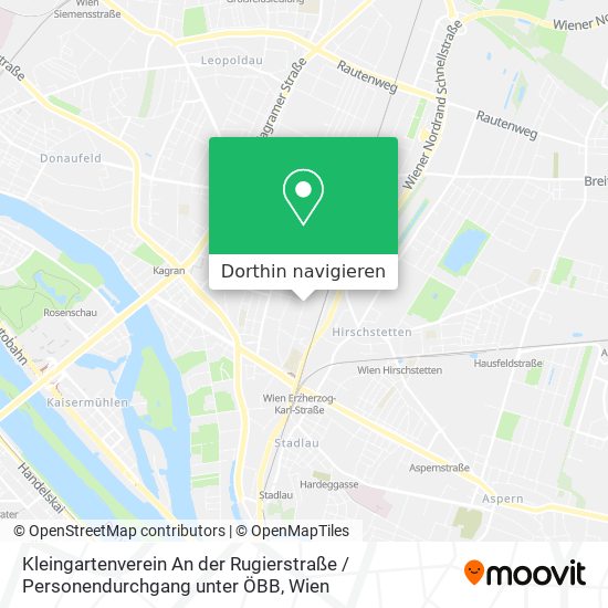 Kleingartenverein An der Rugierstraße / Personendurchgang unter ÖBB Karte