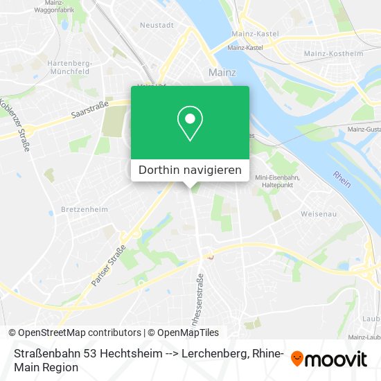 Straßenbahn 53 Hechtsheim --> Lerchenberg Karte
