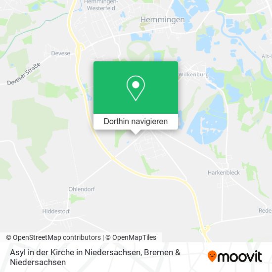 Asyl in der Kirche in Niedersachsen Karte