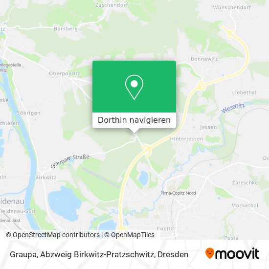 Graupa, Abzweig Birkwitz-Pratzschwitz Karte