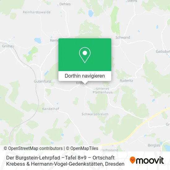 Der Burgstein-Lehrpfad –Tafel 8+9 – Ortschaft Krebess & Hermann-Vogel-Gedenkstätten Karte